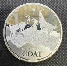 1 Troy Oz .999 Fine Silver Niue 2015 Year Of The Goat Round Bullion $2 Coin