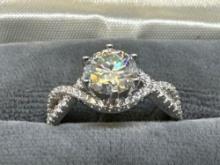 Silver Moissanite Diamond Ring With GRA Certification 2.52 Grams Size 7