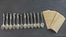 1979 Franklin Mint Disney Brothers Grimm Pewter Fairy Tale Spoon SET OF 12 W/papers