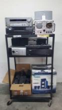 Audio Cart lot recievers speakers amplifiers players Bose Sony American DJ Kenwood Sharp
