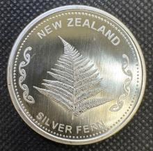 1 Troy Oz .999 Fine Silver New Zealand Silver Fern Round Bullion Coin