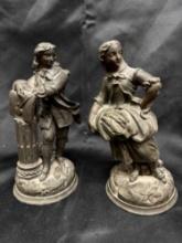 Pair of Metal Victorian Male and Female Statues