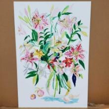 6 Unframed floral artwork pieces 1 artist Print signed Genevieve Taunis Wexler titled Roses
