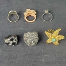 Lot of 6 costume jewelry rings