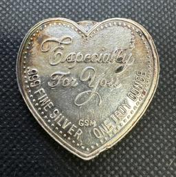 cupid heart 1 Troy Oz .999 Fine Silver Bullion