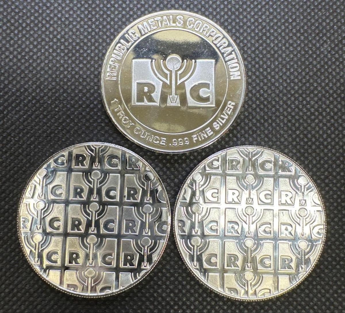 3x RMC 1 Troy Oz .999 Fine Silver Round Bullion Coins