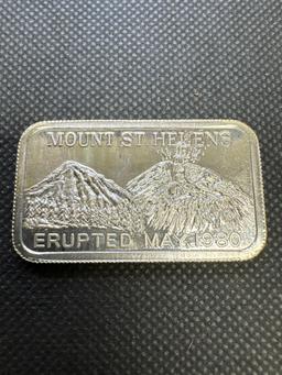 2x Mount St Helen?s 1 Troy Oz .999 Fine silver Bullion Bars