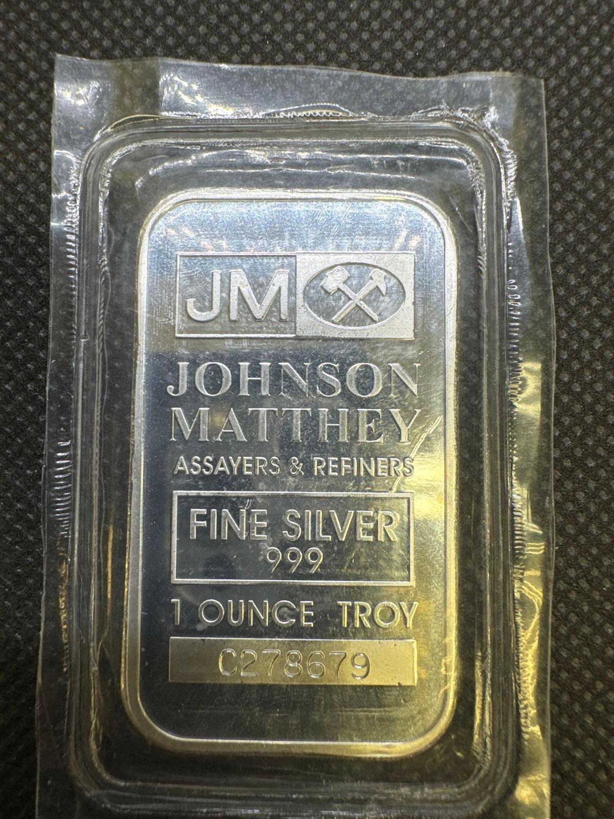 1 Troy Oz .999 Fine Silver JM Bullion Bar