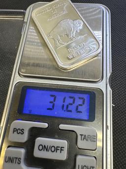 1 Troy Oz .999 Fine Silver Indian Head Buffalo Bullion Bar