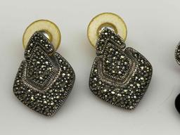 2 Pairs of 925 Sterling Silver Marcasite Earrings