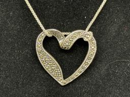 925 Sterling Silver Marcasite Heart Pendant