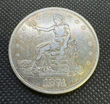 1874 US Trade Dollar Seated Liberty Silver Coin