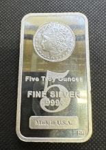 5 Troy Oz .999 Fine Silver Morgan Bullion Bar