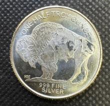 1/2 Oz .999 Fine Silver Buffalo Indian Head Round Bullion Coin