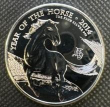 2014 Year Of the Horse 1 Troy Oz .999 Fine Silver 2 Pounds Round Bullion Coin