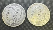 2x 1890 Morgan Silver Dollars 90% Silver Coins 1.85 Oz