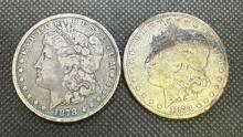 2x 1878 Morgan Silver Dollars 90% Silver Coins 1.83 Oz