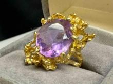 Unique 14k Gold Amethyst Ring sz7 9.3g Total