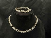 Vintage Sterling Silver Marcasite Necklace and Bracelet set