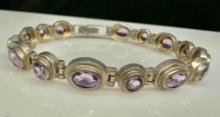 925 Sterling Silver Amethyst Bracelet 14.6g Total