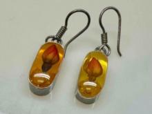 Unique 925 Sterling Silver Amber Earrings 3.3g