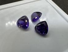 3x Purple Heart Cut Tourmaline Gemstones 3.90 Ct