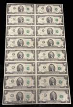 Uncut Sheet of 2 Dollar Bills 16 Count Series 2009