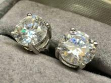 Pair of S925 Sterling Silver Moissanite Diamond Earrings with GRA Certificate