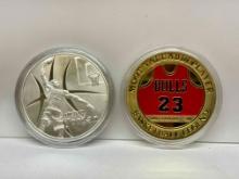 Michael Jordan MVP Bulls 23 Collectir Coins Certificates say Silver 24k Gold