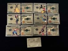 Walt Disney 14k Gold Plated Bills Banknotes w/ COA