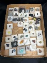 Flat of Crystal Mineral Specimens. Hematite, Smithsonite, Azurite more