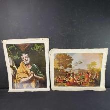 2 unframed canvas artwork pieces titled The Picnic/The tears of Sai t Peter Goya El Greco