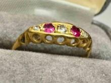 14k Gold Diamond and Ruby Ring Size 7 1.94 Grams