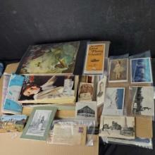 Box misc. vintage sheet music books postcards photos brochures menus ephemera more