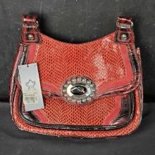 M.C. genuine leTher handbag red/black