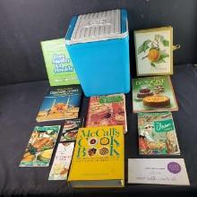 Vintage Pepsi cooler full of mostly vintage recipes/cookbooks