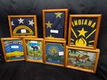 7 Framed Folded State Flags New York, Delaware, Kansas, Alaska, Georgia more