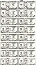 Uncut Sheet of 5 Dollar Bills Banknotes 16 Count $80 Face Value