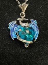 Astonishing Vivid Blue Dragon Heart Necklace Pendant