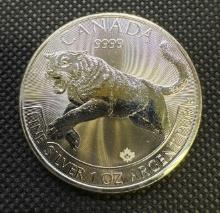 2016 Canadian Cougar 1 Troy Oz 999 Fine Silver Bullion Coin