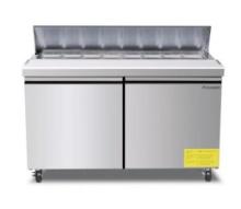 COMMERCIAL STAINLESS STEEL 2-DOOR REFRIGERATOR SALAD PREP TABLE TSSU-48 NIB