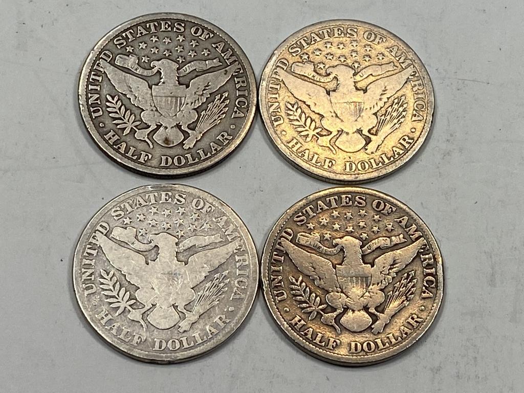 4 Barber Half Dollars, 1900-1909