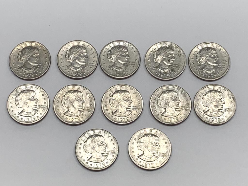 (12) 1979 P Susan B Anthony Dollar Coins