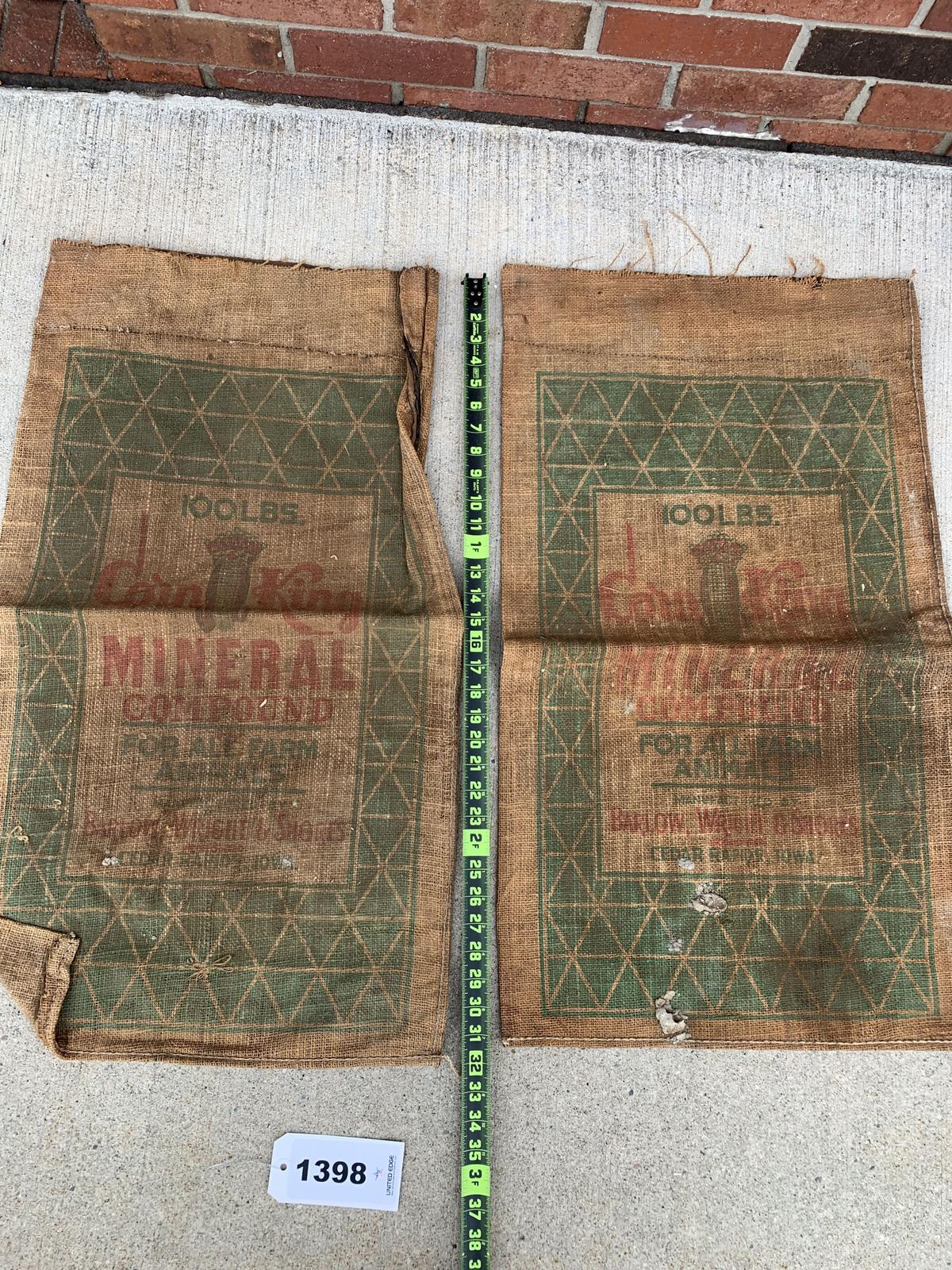 Set of 2 Vintage Corn King Mineral Burlap Sacks