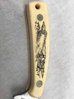 RARE Brand New Scrimshaw Knife in Box;