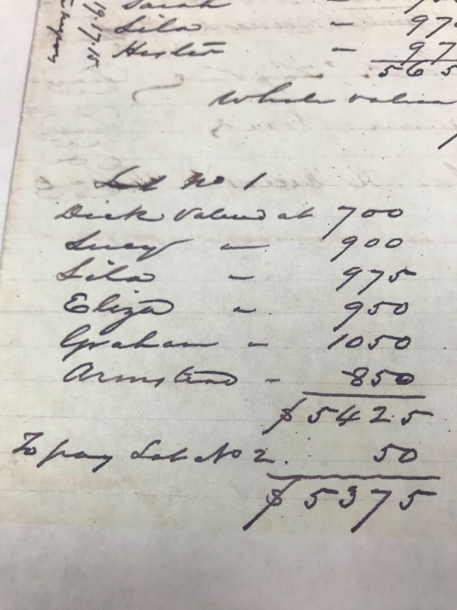 Copy of Rare 1858 Document, Petition to Divide and Value Thirteen Slaves