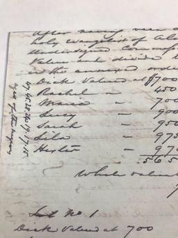 Copy of Rare 1858 Document, Petition to Divide and Value Thirteen Slaves