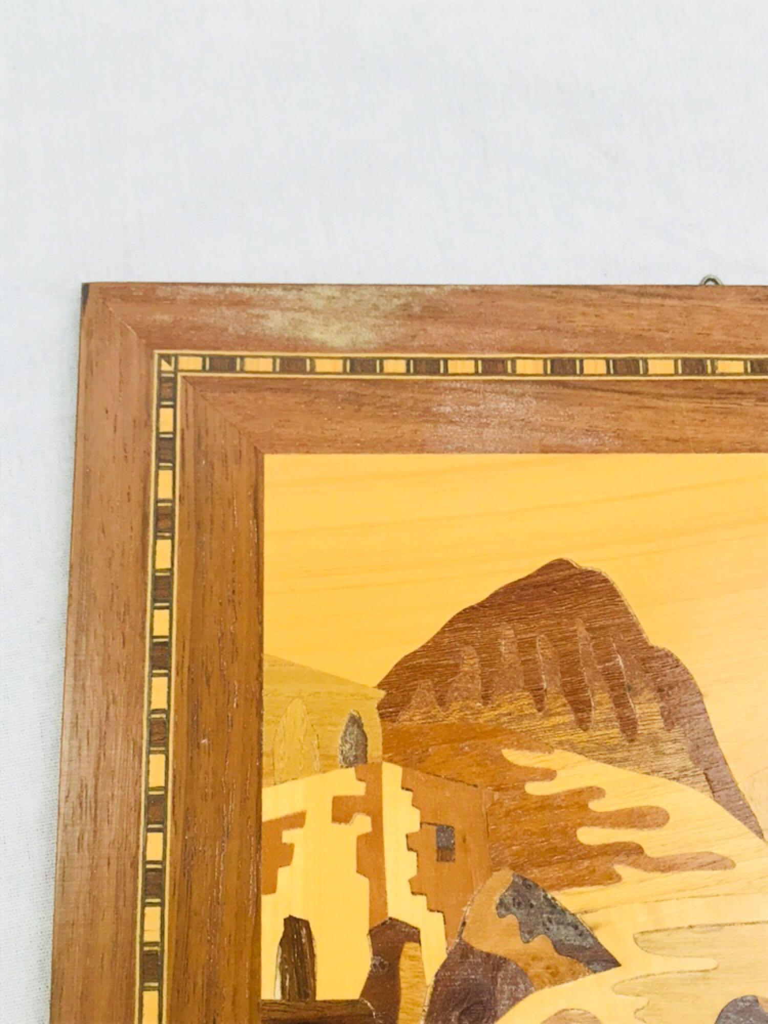 Vintage Marquetry Wood Inlay Art with boat 10 x 12