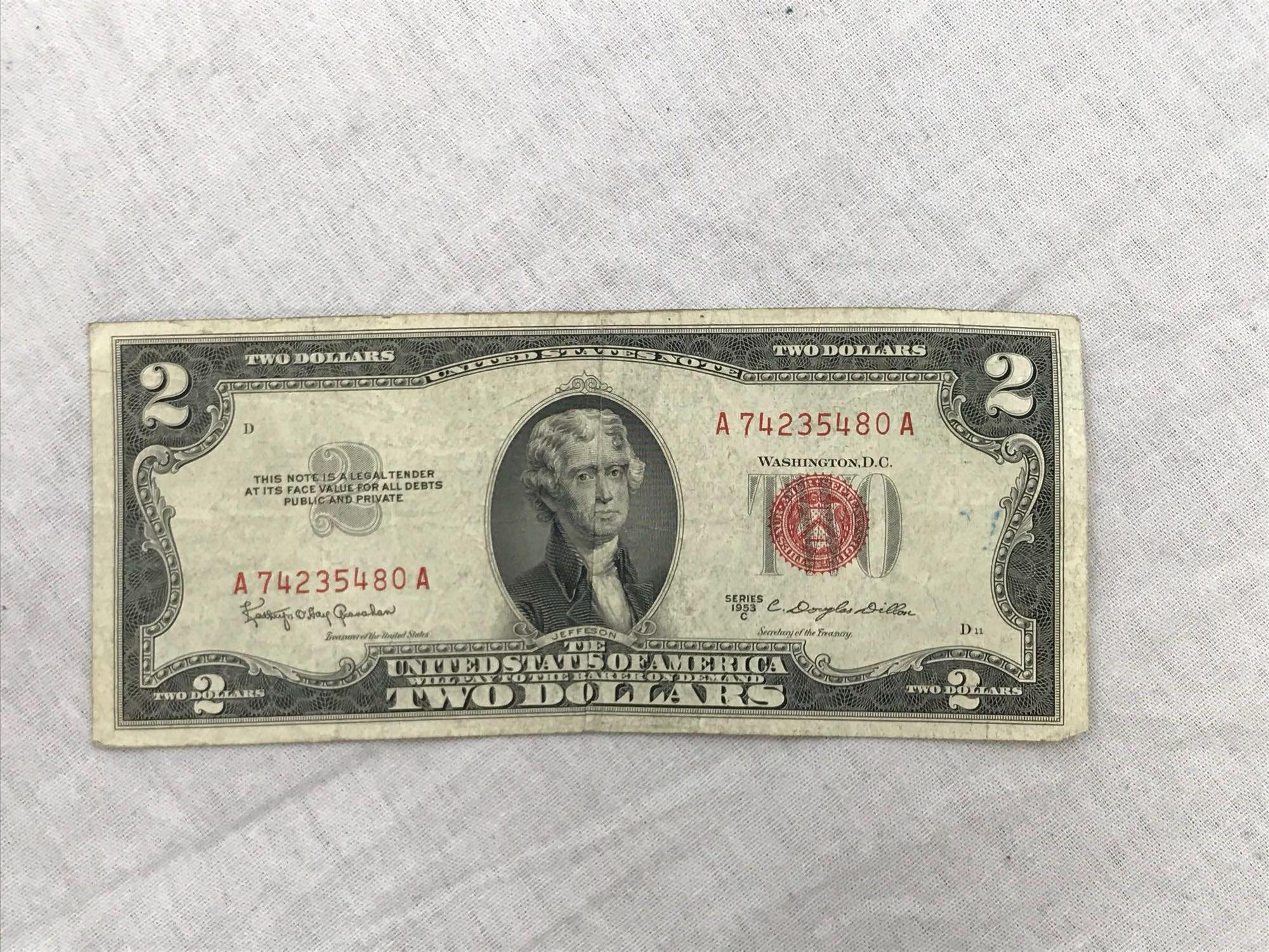 1953 Two Dollar Bill U.S. Currency