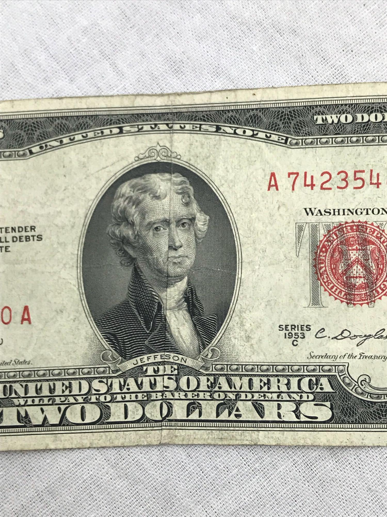 1953 Two Dollar Bill U.S. Currency